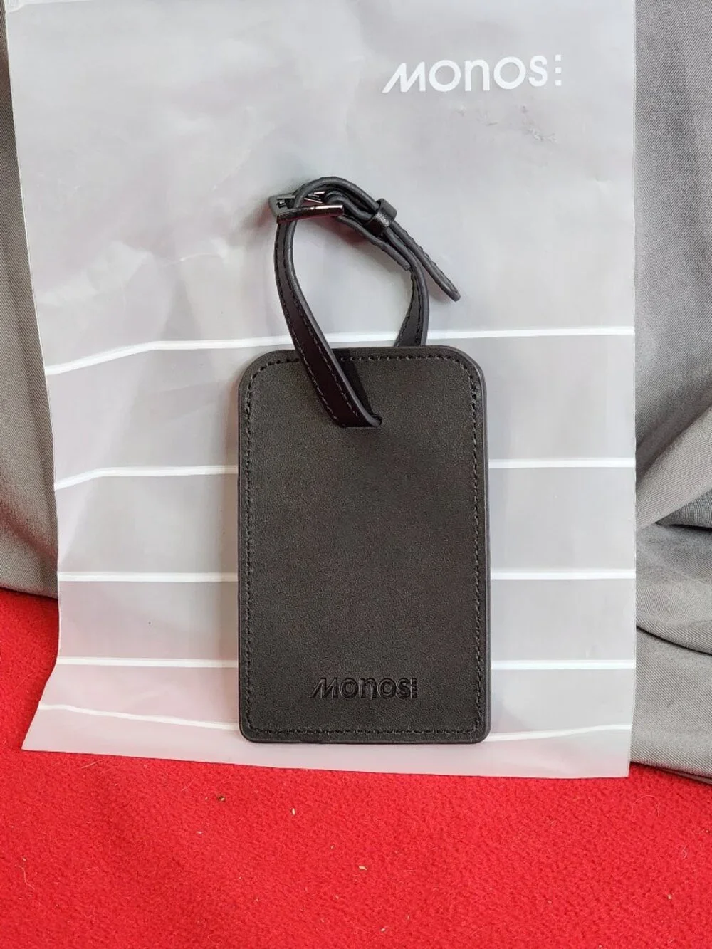 Monos Midnight Black Vegan Leather Watch Band Safety Luggage Tag w/Address Card